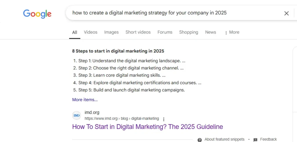 list snippet of featured snippet
