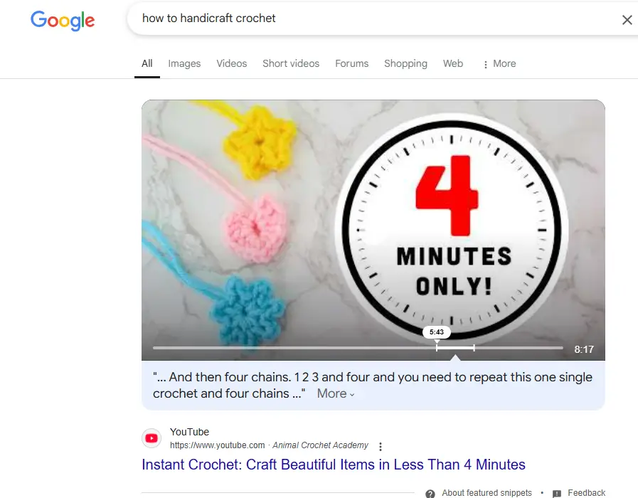 video snippet of featured snippet